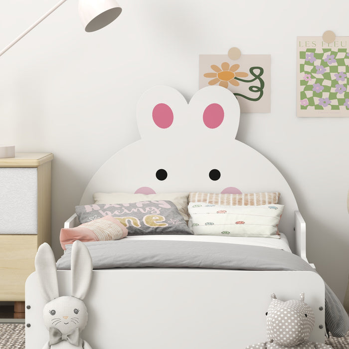 Rabbit-Themed Toddler Bed Frame - Adorable White Bunny Design with Sturdy Construction - Perfect Transitional Sleeping Solution for Young Children