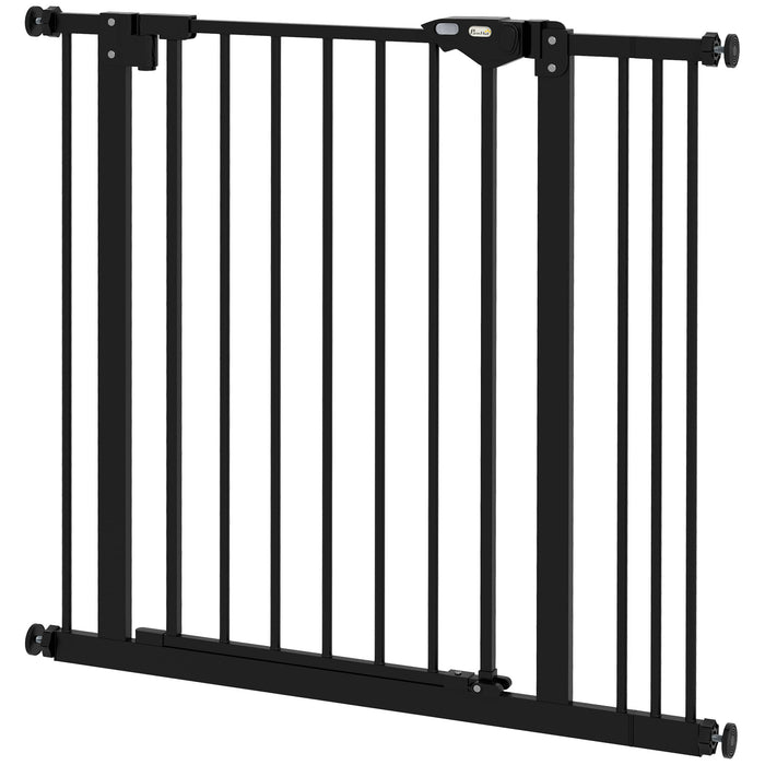 Adjustable Metal Dog Gate, 74-87cm Width, Black - Secure Pet Barrier for Home Safety - Ideal for Keeping Dogs Restricted in Certain Areas