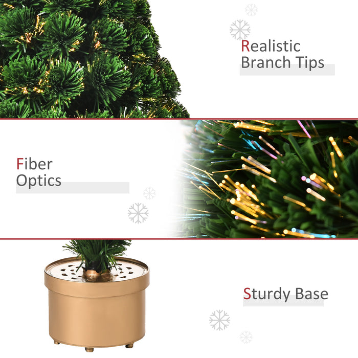 3FT Pre-Lit Artificial Christmas Tree with Fiber Optic LED Lights - Multicolor Illuminated Holiday Tabletop Decor - Festive Home Xmas Decoration for Small Spaces