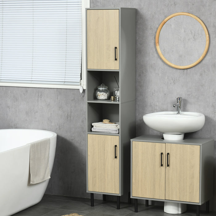 Tall Free Standing Bathroom Cabinet with Door - Includes Adjustable Shelves, 31.4x30x165cm Dimensions - Ideal Storage Solution for Toiletries and Linens