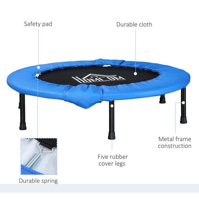 Foldable Mini Trampoline Φ96cm - Home Gym Rebounding Fitness Equipment with Safety Pad - Ideal for Yoga, Exercise, Indoor & Outdoor Jump Workouts, Blue/Black