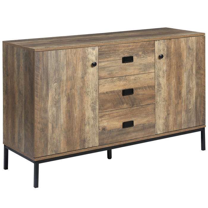 Industrial Sideboard Storage Cabinet - Versatile Accent Cupboard with Drawers & Adjustable Shelves - Ideal for Kitchen, Dining & Living Space Organization, Distressed Brown Finish