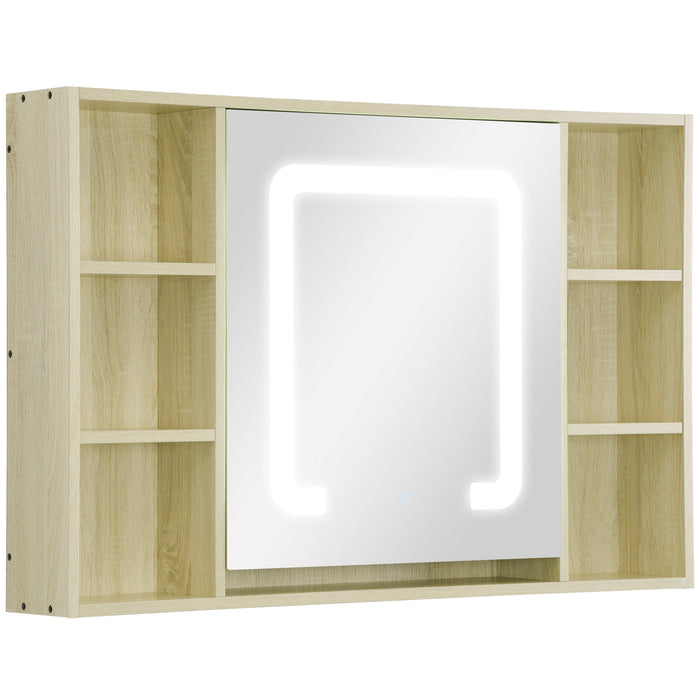 LED Illuminated Bathroom Mirror Cabinet - Wall Mounted, Dimmable, with Adjustable Shelf and Mirrored Door - Ideal for Enhanced Natural Lighting and Storage in Bathroom Spaces