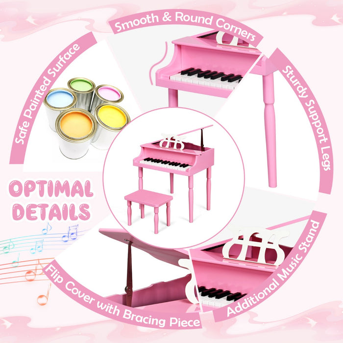 Classical Learn-to-Play 30-Key - Musical Instrument Toy with Stand and Durable Wooden Legs in Black - Ideal for Young Learners and Music Enthusiasts