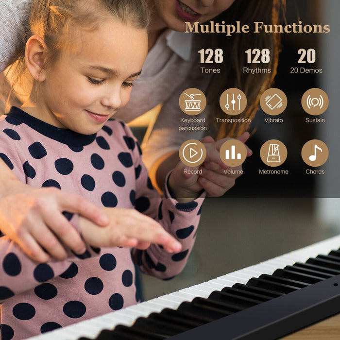 88-Key Foldable Digital Piano Keyboard - Full Size, Semi-Weighted, With MIDI in Classical Black - Ideal for Musicians and Music Enthusiasts