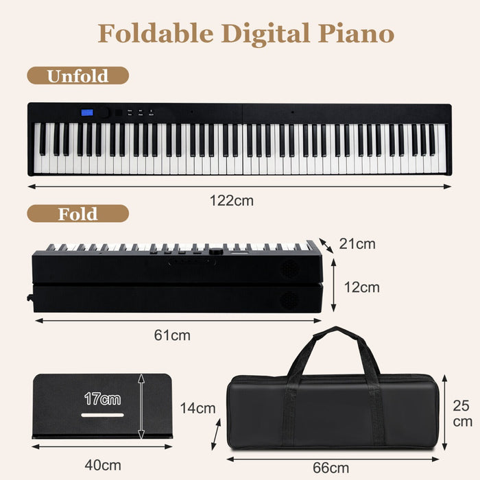 88-Key Foldable Digital Piano Keyboard - Full Size, Semi-Weighted, With MIDI in Classical Black - Ideal for Musicians and Music Enthusiasts