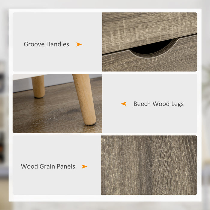 Modern Kitchen Sideboard with Wine Rack - Grey Buffet Table with Drawers and Open Storage - Elegant Dining Room and Living Room Furniture Organizer