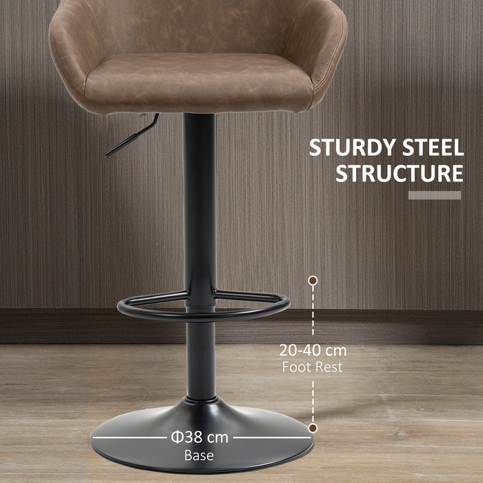 Swivel Barstools with Footrest and Backrest - Adjustable PU Leather Set of 2 with Sturdy Steel Base - Perfect for Kitchen Counter and Dining Room Comfort