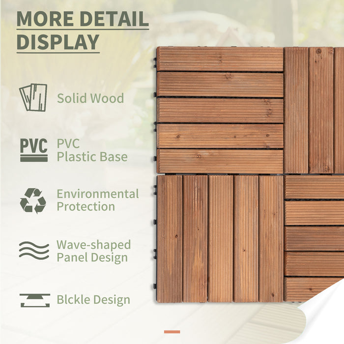 27-Piece Interlocking Solid Wood Deck Tiles - DIY Easy Install Floor Solution for Indoor & Outdoor Spaces - Enhances Patio, Balcony, and Backyard Aesthetics
