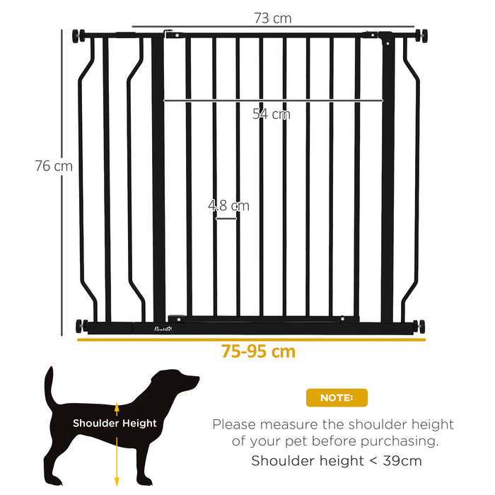 Extra-Wide Adjustable Dog Safety Gate with Walk-Through Door - Pressure Mount for Doorways, Hallways, Staircases - Pet Barrier for Home Safety, Black