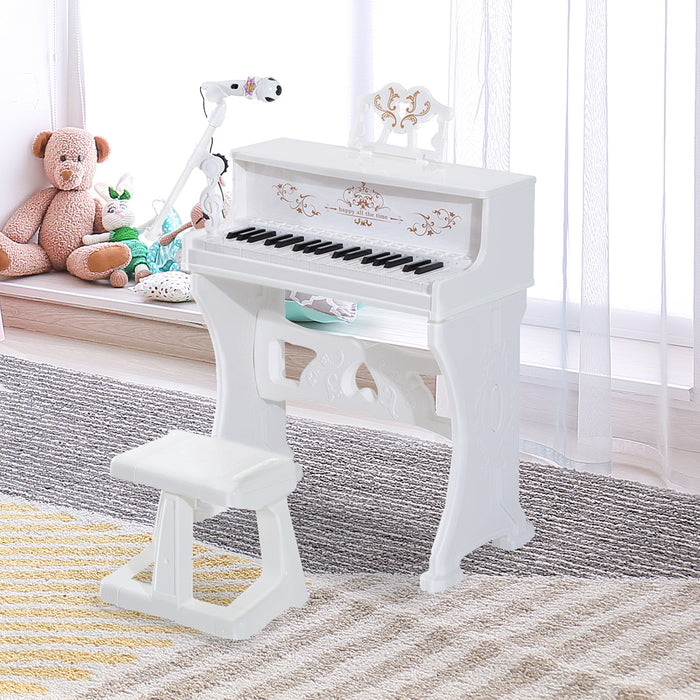 Kids 37-Key Electronic Mini Piano Keyboard - Light-Up Musical Instrument with Educational Games - Perfect for Aspiring Young Musicians with Stool and Microphone Included