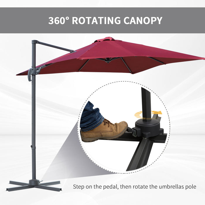 Cantilever Parasol Umbrella - 2.5 x 2.5m Offset Hanging Sun Shade, 360° Rotating Canopy Shelter with Cross Base, Red - Ideal for Outdoor Patio Use