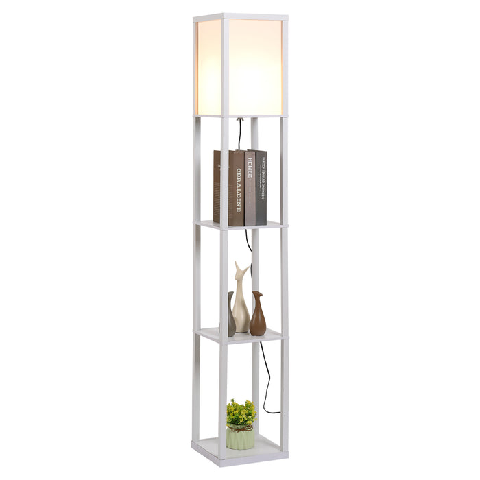 Modern White Floor Lamp with 4-Tier Shelving - Stylish Reading and Illumination Solution - Ideal for Organized Space and Cozy Atmospheres