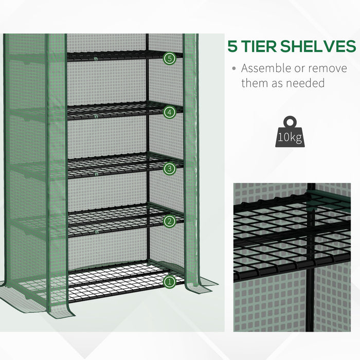 5-Tier Wide Mini Greenhouse with Sturdy PE Cover - Portable Indoor/Outdoor Gardening Shelter with Roll-up Zippered Door and Metal Wire Shelves - Ideal for Small Spaces and Plant Protection (193x90x49cm, Green)