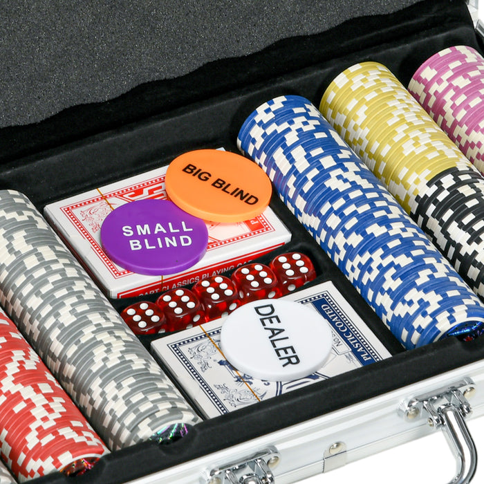 Poker Enthusiast's Complete Kit - 300 Piece Poker Chips Set with Playing Mat, Dual Card Decks, and 5 Dice - Ideal for Casino Nights and Family Game Evenings