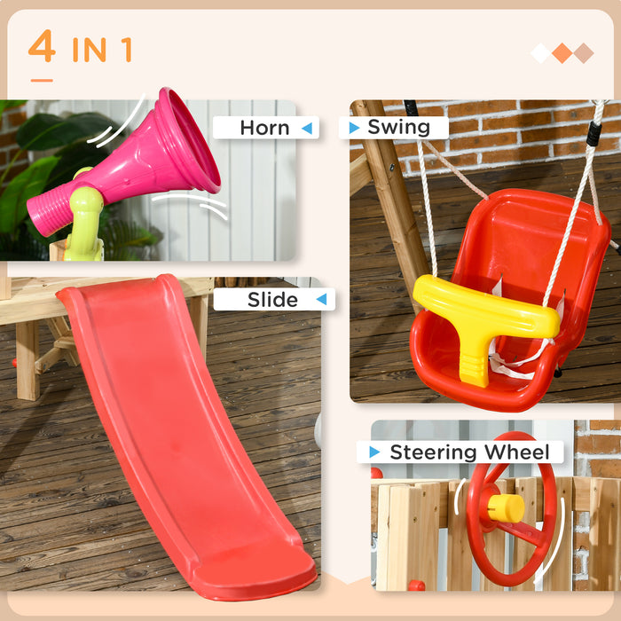 Toddler Wooden Swing and Slide Combo - Durable Red and Brown Outdoor Playset for Ages 18-48 Months - Fun Backyard Activity for Young Children