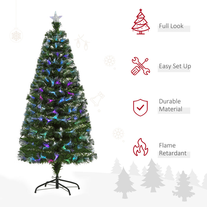 Tall 1.5m Fiber Optic Christmas Tree with Colorful LED Lights - Pre-Lit and Flash Mode Festive Holiday Decor for Home - Ideal for Creating a Warm Christmas Ambiance