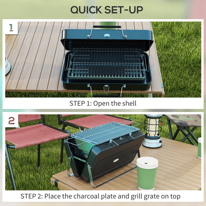 Foldable Mini Charcoal Grill - Portable Suitcase Style BBQ for Outdoor Cooking - Ideal for Picnics, Camping, and Tailgate Parties