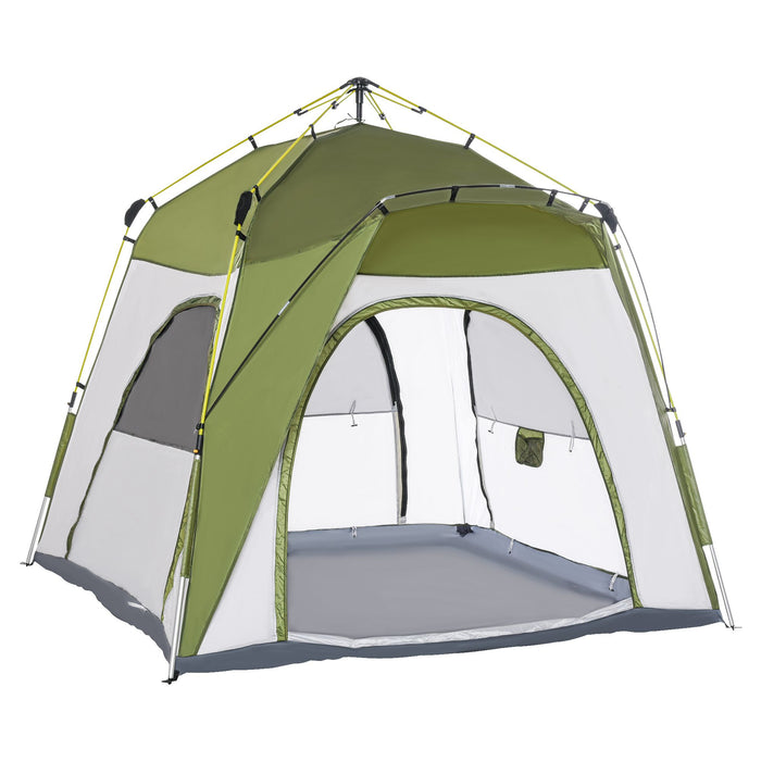4 Person Instant Set-Up Camping Tent - Outdoor Pop Up Portable Dome Shelter, Backpacking Ready, Green - Perfect for Family Camping and Hiking Adventures