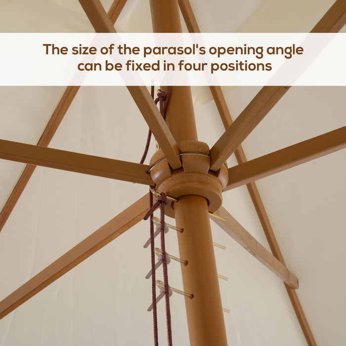 Wooden Patio Parasol Umbrella, 3x2m in Cream - Outdoor Sun Shade Protection - Ideal for Garden, Deck, and Poolside Lounging