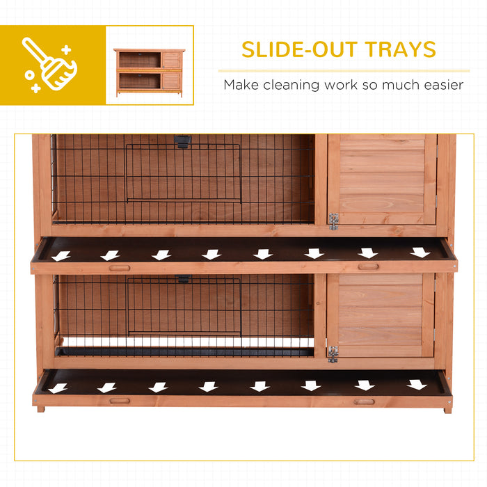 Double Decker 4FT Rabbit Hutch - Guinea Pig Cage with Leak-Proof Trays, Orange - Ideal for Outdoor Pet Shelter and Care