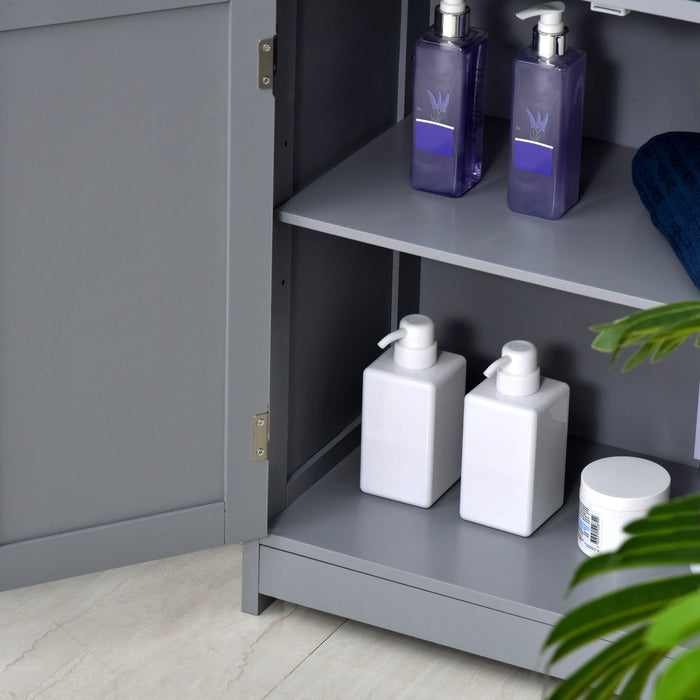 Free-Standing Bathroom Storage Cabinet with Adjustable Shelf - 2 Drawer Traditional Style Unit with Cupboard & Handles, 75x60cm, Grey - Ideal for Organizing Toiletries and Linens
