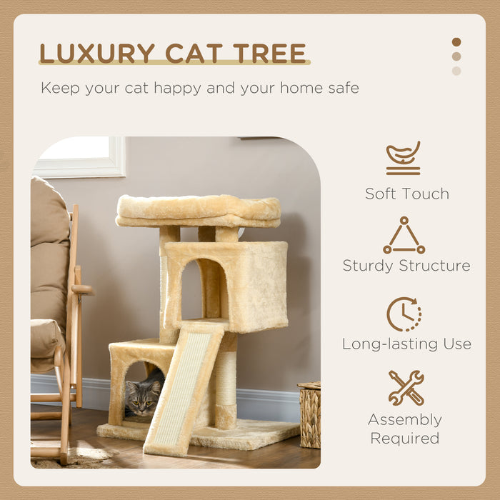 Deluxe Sisal Cat Tree - Dual Condo Play and Rest Station in Cream White - Ideal for Climbing, Scratching, and Napping