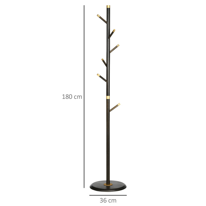 Vintage Style Coat Rack - Free-Standing Bamboo Hall Tree with 6 Hooks for Entryway, Hallway, Bedroom - Elegant Walnut Finish Storage Solution