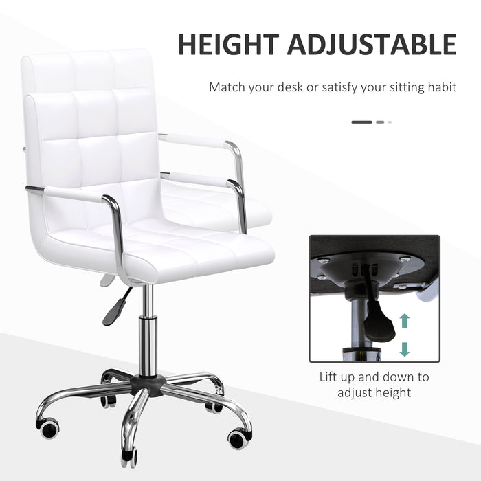 Mid Back PU Leather Computer Chair - Swivel Home Office Desk Chair with Adjustable Height and Wheels - Ergonomic Seating for Work and Study