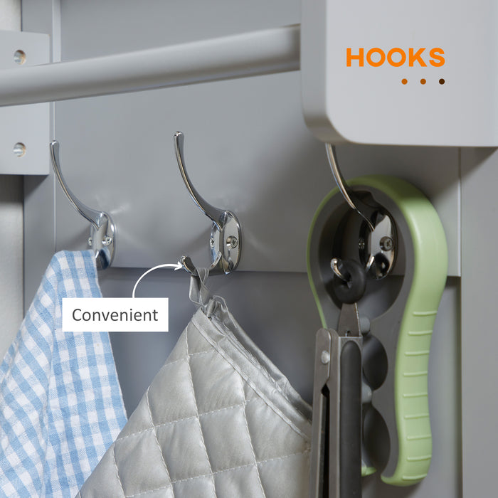 Rolling Kitchen Island Cart with Rubberwood Top - Multi-Purpose Utility Cart with Towel Rack, Hooks & Storage Drawers - Space-Saving Mobile Serving Station for Home Chefs & Entertainers