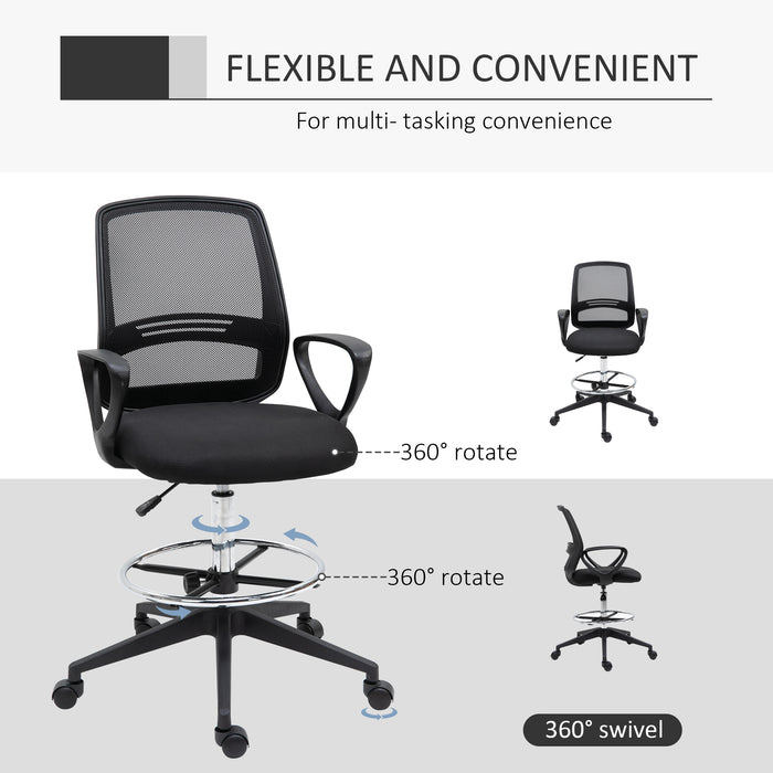 Ergonomic Mesh Drafting Chair - Tall, Adjustable-Height Office Seat with Footrest & 360° Swivel - Ideal for Architects and Artists