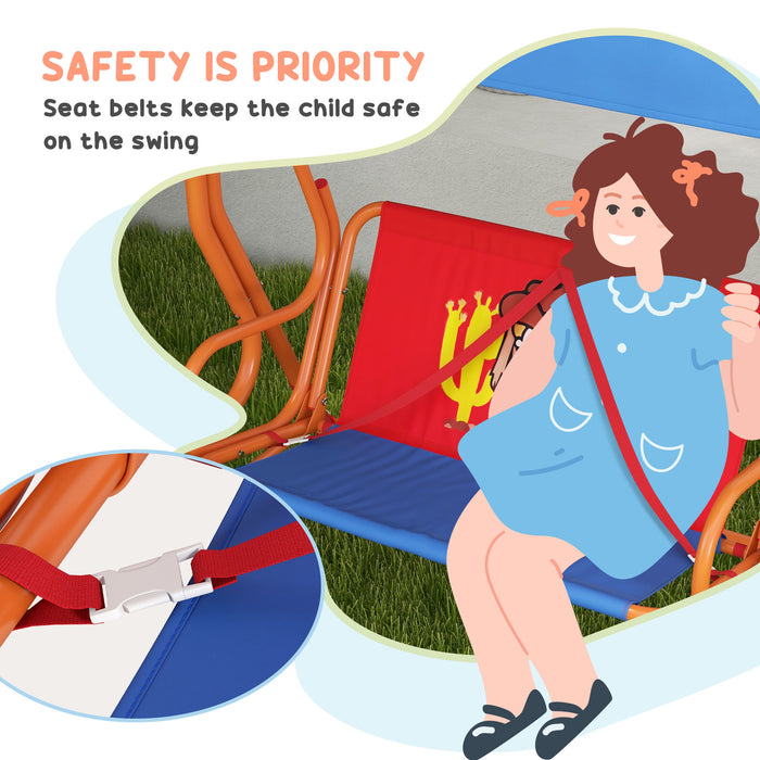 Kids Cowboy-Themed Garden Swing - 2-Seater Chair with Adjustable Canopy and Safety Belts - Perfect for Outdoor Family Fun
