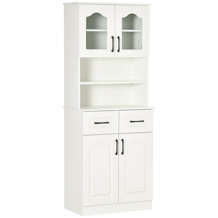 Freestanding White Kitchen Cupboard - Adjustable Shelf Storage Cabinet with Drawers and Counter - Space Organizer for Living or Dining Room