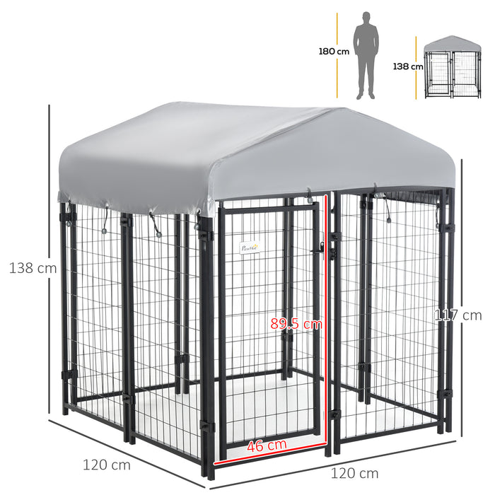 Outdoor Dog Kennel Playpen with UV-Resistant Canopy - Lockable Metal Fence for Pets, 120x120x138cm - Ideal for Small to Medium Dogs' Play & Security
