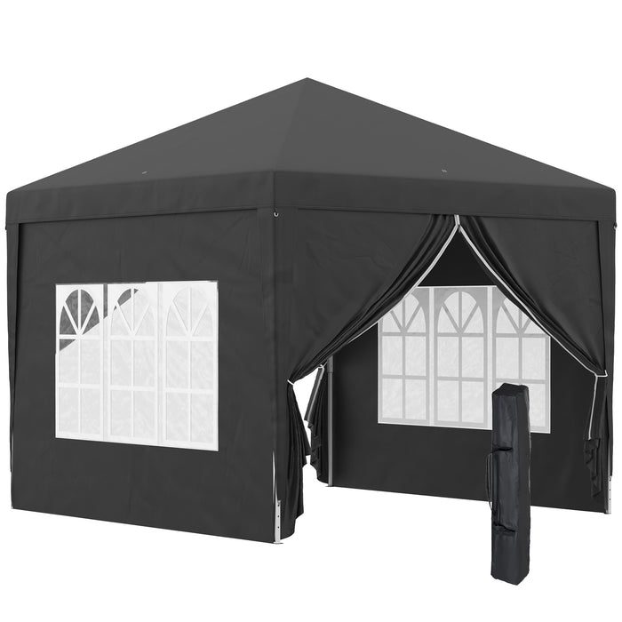 Water-Resistant Pop-Up Gazebo 3x3m - Black Canopy Marquee with Carrying Bag & 2 Windows - Ideal for Weddings, Camping & Outdoor Parties