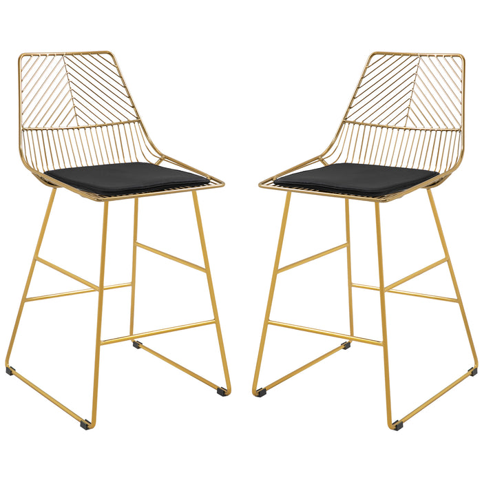 Modern Gold Wire Metal Bar Stools, Set of 2 - Counter Height Chairs for Kitchen and Bar - Stylish Seating Solution for Home Entertainment Areas