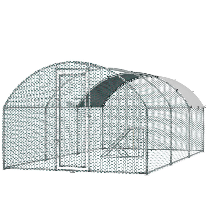 Walk-In Chicken Run with Activity Shelf and Weatherproof Cover - Spacious 2.8 x 5.7 x 2m Outdoor Enclosure - Ideal for Safe Poultry Exercise and Play