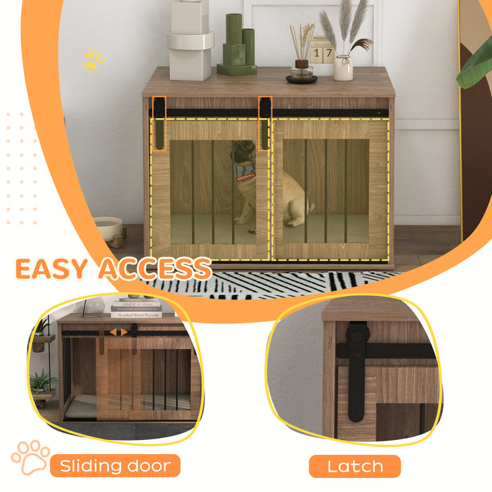 Stylish Brown Dog Crate with Cushioned Interior - Comfortable Home for Medium Dogs, 80x54x57 cm - Pet-Friendly Furniture with Removable Bedding