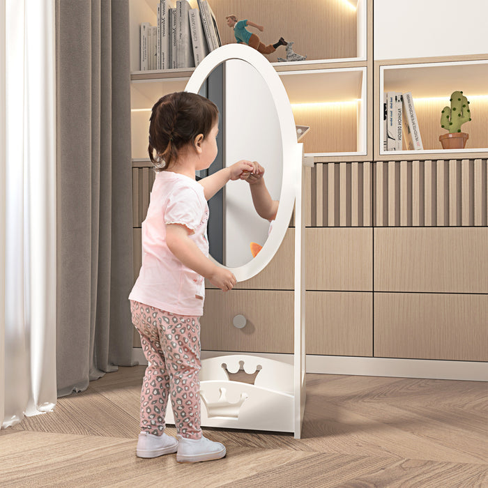 360° Rotating Full-Length Free Standing Mirror with Storage - Kid-Friendly MDF Child’s Dressing Mirror - Ideal for Ages 3-8, Dimensions: 40L x 30W x 104H cm
