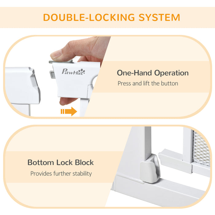 Pressure Fit Safety Gate - Auto-Closing Doorway and Staircase Barrier with Double Locking Feature - Ideal for Pets and Childproofing Homes