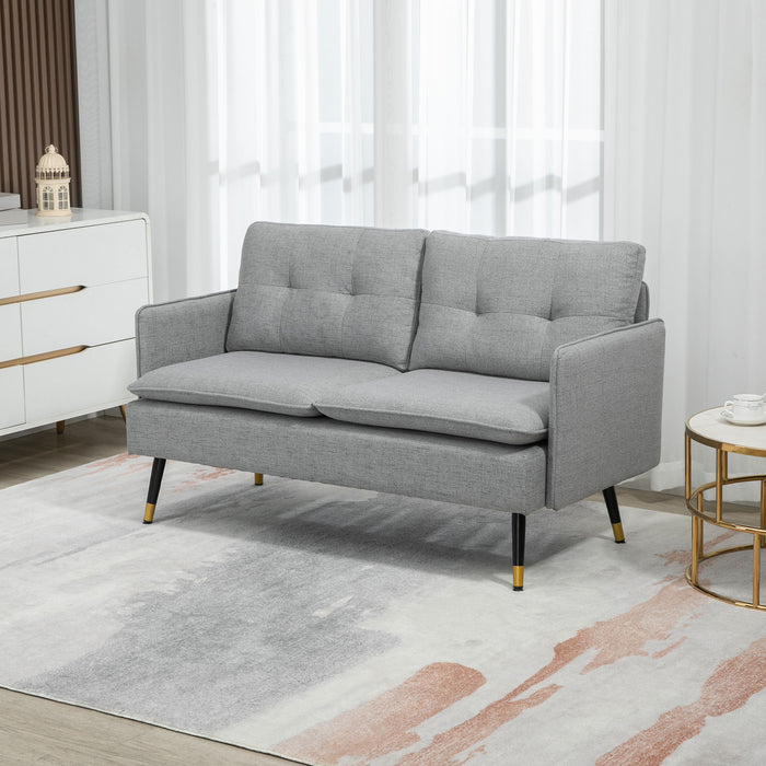 2-Seater Button-Tufted Loveseat - Grey Fabric Couch for Living Room with Cushions - Cozy Seating Solution for Couples and Small Spaces