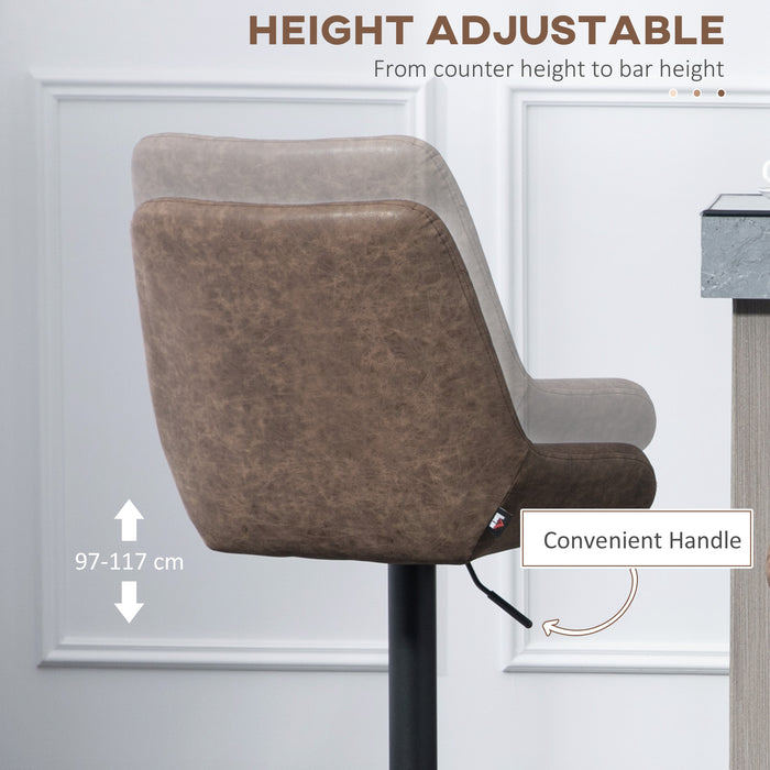 Adjustable Retro Bar Stools Set of 2 - Upholstered Swivel Kitchen Chairs with Backs - Ideal for Coffee Bars and Home Seating Solutions