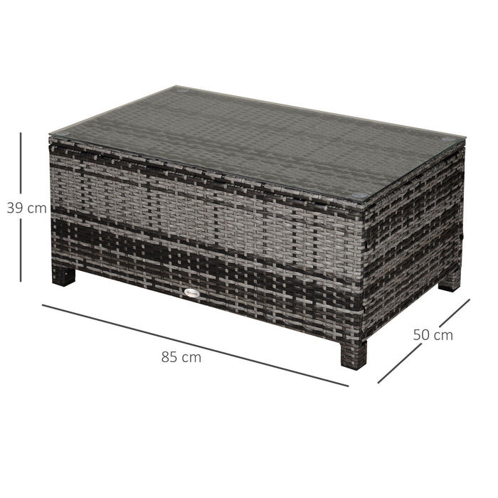 Rattan Wicker Coffee Table - Patio Garden Furniture with Tempered Glass Top, Mixed Grey Finish - Ideal for Outdoor and Indoor Use