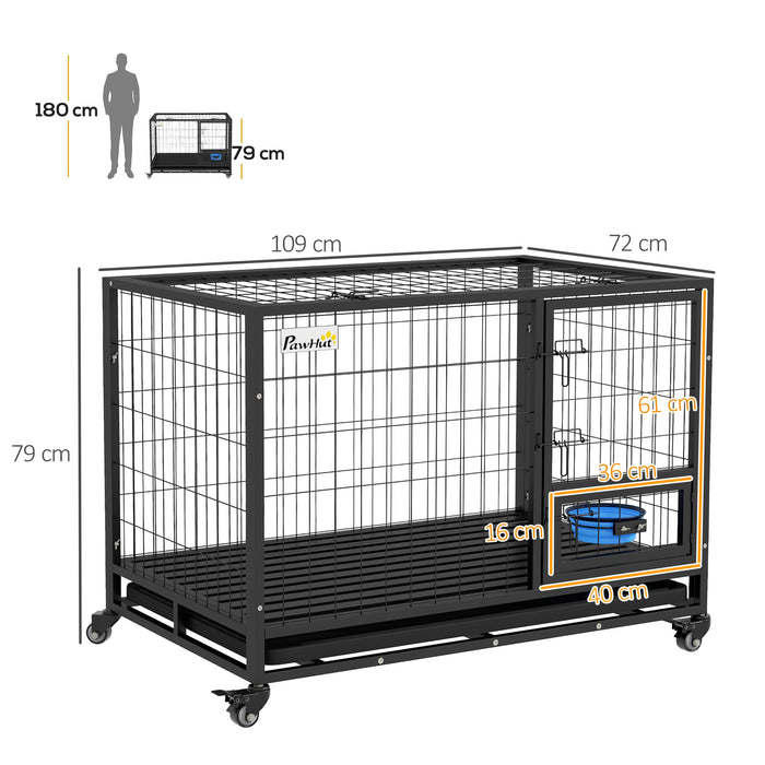 Heavy Duty 43" Dog Crate with Wheels - Includes Bowl Holder, Removable Tray, Detachable Top, Double Doors - Ideal for Large to Extra Large Dogs