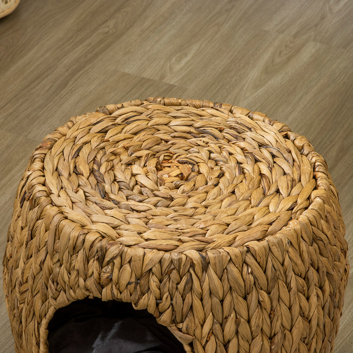 Rattan Kitten Bed Stool - Wicker Cat Cave with Soft Washable Cushion for Cozy Naps - Perfect for Outdoor & Indoor Pet Relaxation, 44x43x41cm
