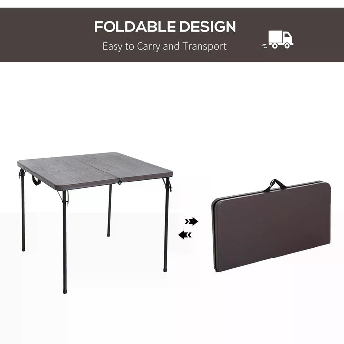 Outdoor Folding Table - Sturdy Portable Setup for Garden, Camping, BBQs & Parties - 86x86cm Weather-Resistant Surface in Stylish Black/Brown Design