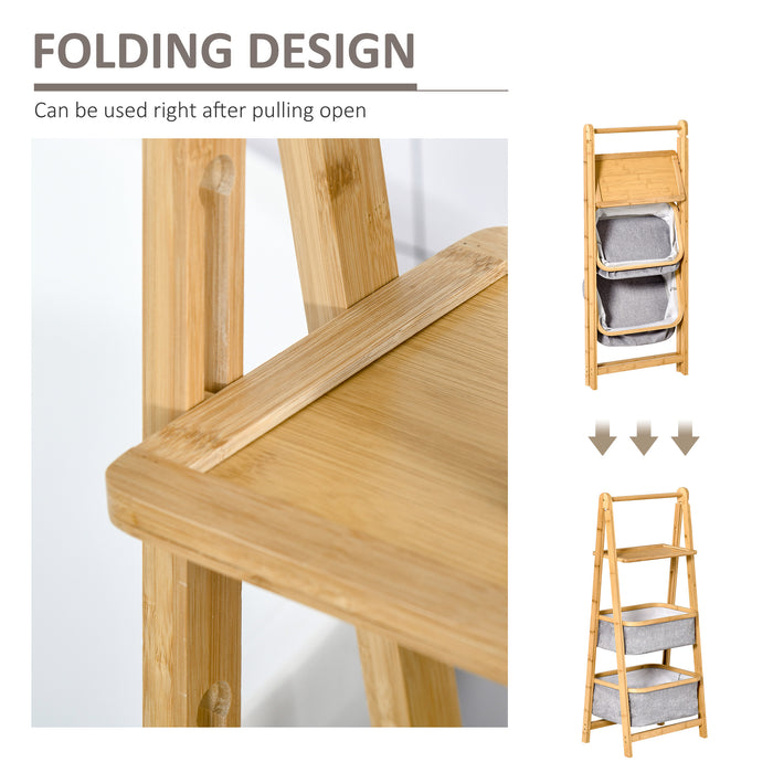 3-Tier Foldable Ladder Shelf - Lightweight Bathroom Storage Organizer and Space Saver - Ideal for Bathroom, Laundry, Balcony Organization