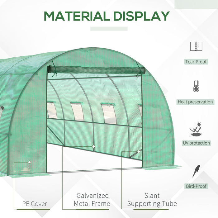 Large 6x3m Walk-In Polytunnel Greenhouse - Durable Steel Frame with Zippered Door & Roll-Up Windows, Green - Ideal for Extensive Home Gardening and Plant Growth