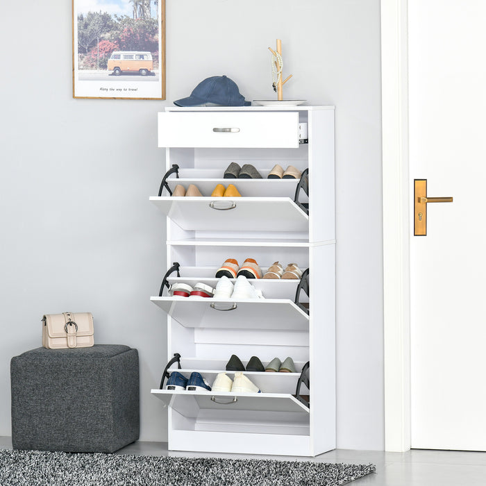 High Gloss Shoe Cabinet with 4 Pull-Down Drawers - Adjustable Storage Cupboard for 18 Pairs, Flip Doors Design - Ideal Organizer for Entryway or Closet
