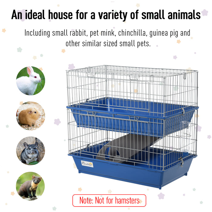 Small Metal Guinea Pig Hutch - Dual-Level, 2-Tier Design in Blue - Ideal for Housing and Comfort of Small Pets